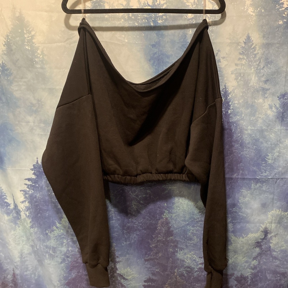 Nasty Gal Extreme V Neck Black Off Shoulder Cropped Sweater Women's XL